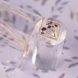 Baby's Breath Flower Gold Necklace Handmade